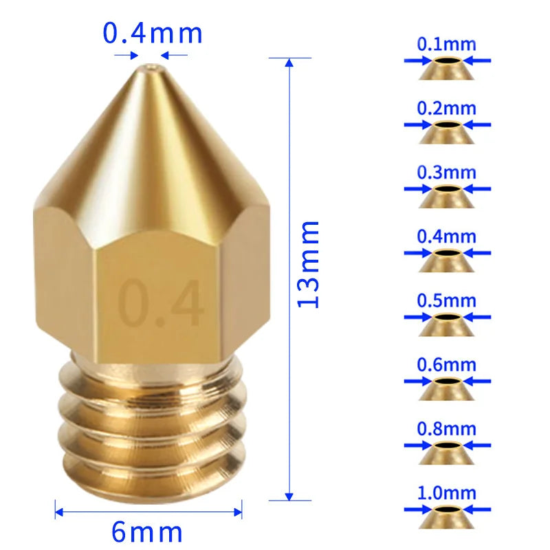 10/20 Pcs MK8 Brass Nozzle For Extruder Head Multiple Size Nozzles For 1.75MM CR10 CR10S Ender-3 3D