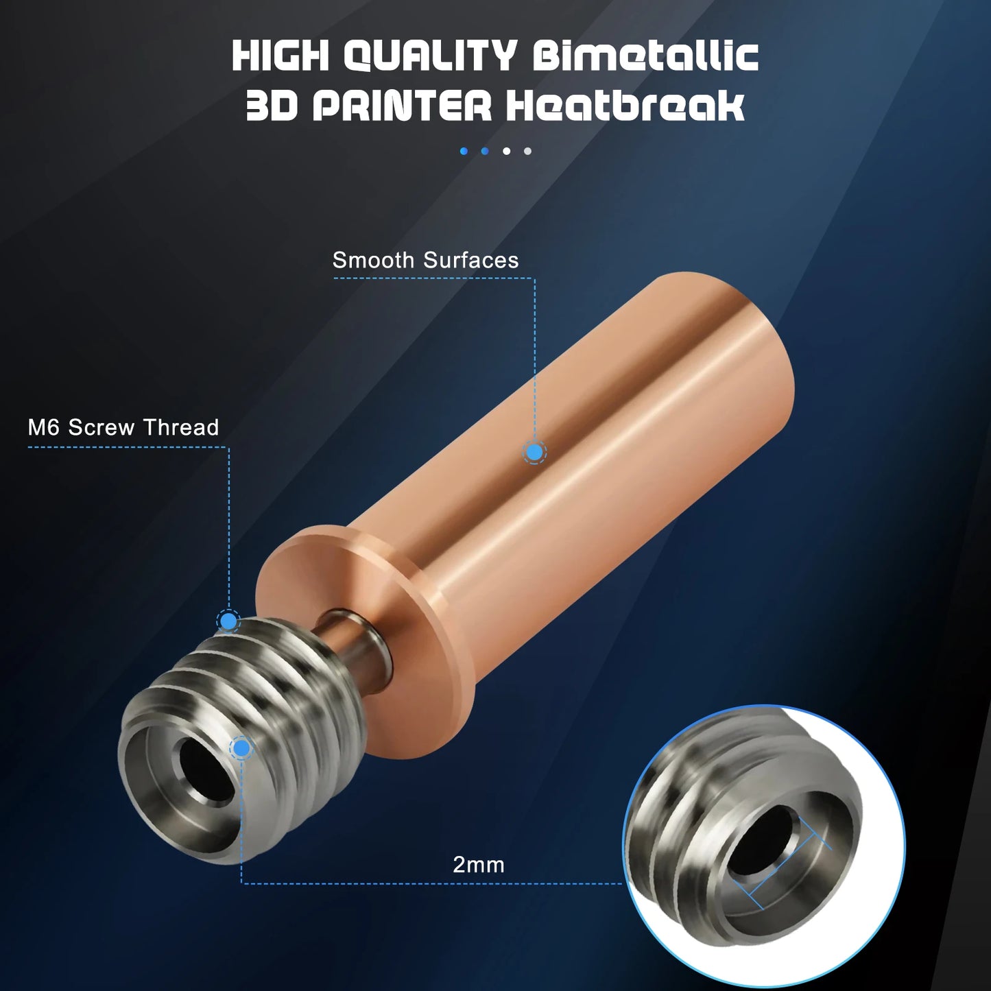 Bimetal Copper-Titanium Heatbreak Throat Upgrade for ANYCUBIC Kobra 2 Neo, Pro, Max & Plus Hotends