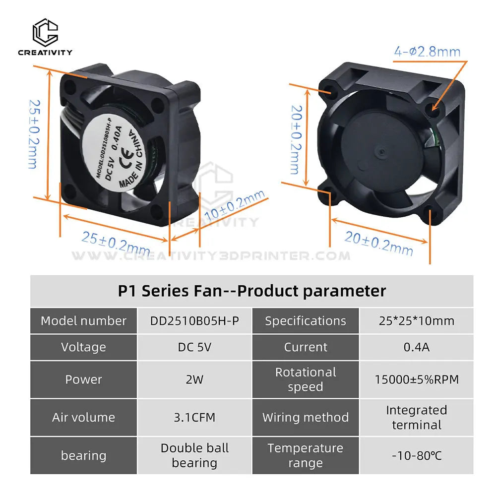 Bambulabs P1P/P1S/X1/X1C 3 Hot End Axial Fan