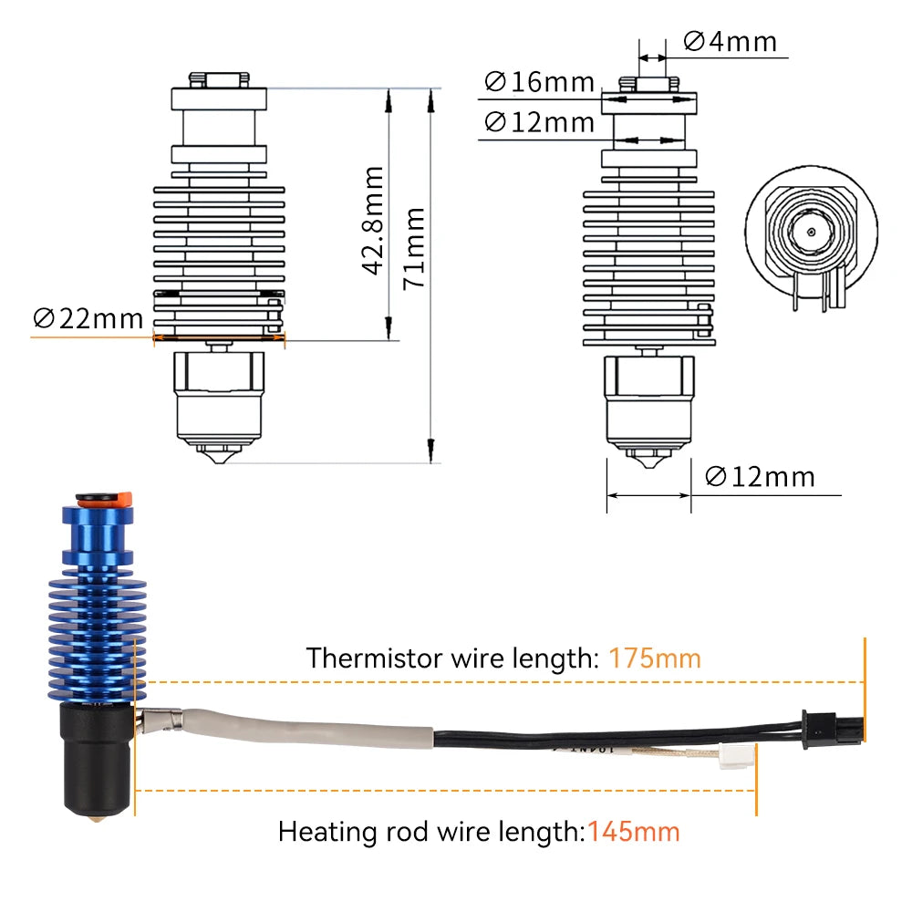Advanced Print Head utilized with VORO 2.4/ Prusa 3D Printers 0.4mm