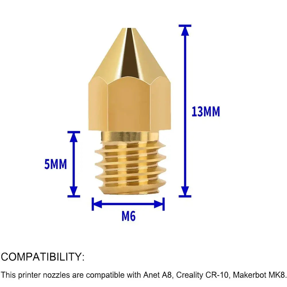 10/20 Pcs MK8 Brass Nozzle For Extruder Head Multiple Size Nozzles For 1.75MM CR10 CR10S Ender-3 3D