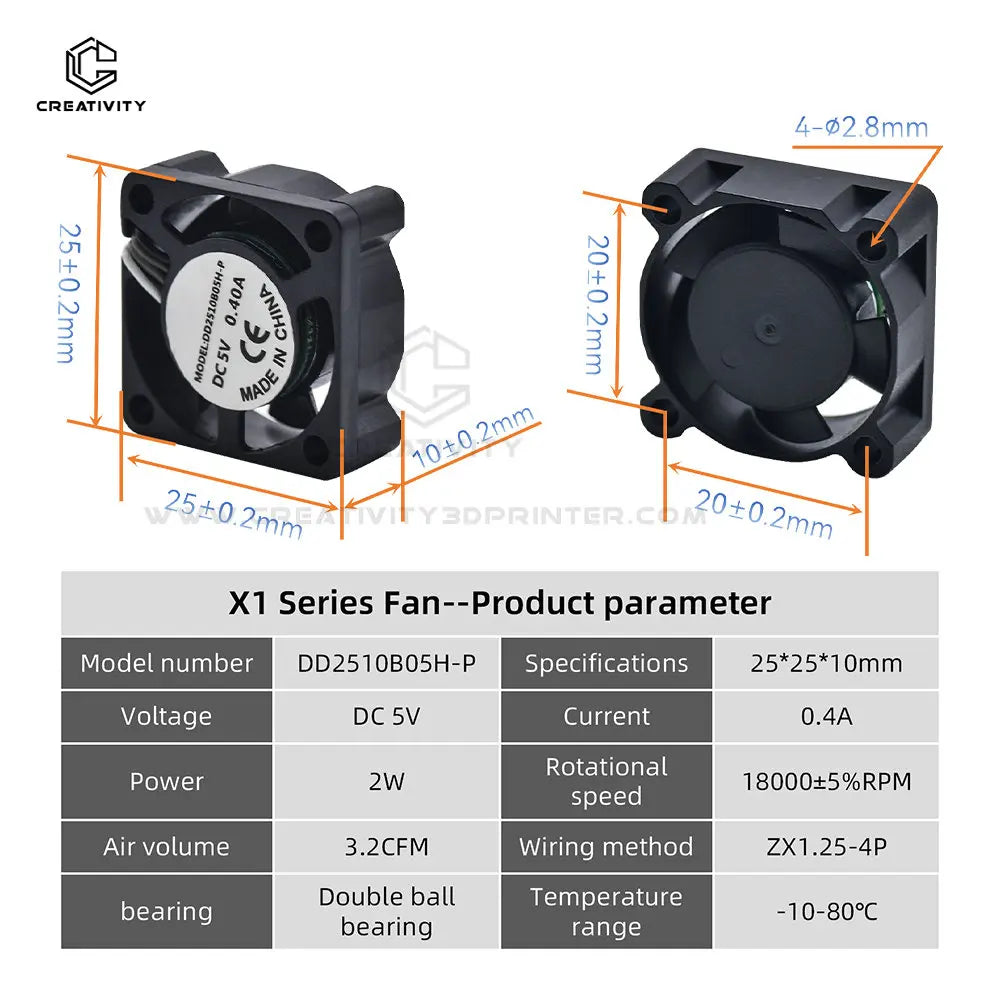 Bambulabs P1P/P1S/X1/X1C 3 Hot End Axial Fan