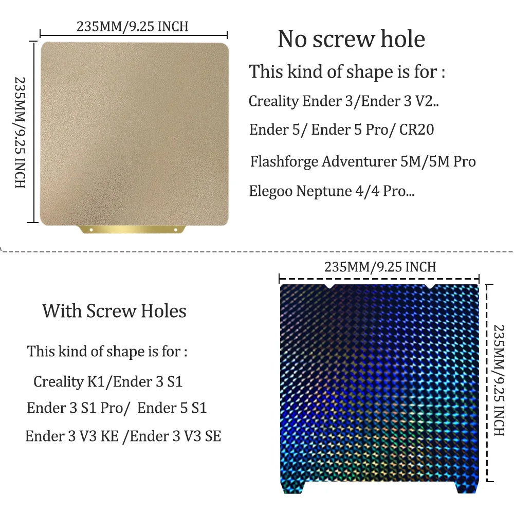 235x235mm Build Plate For Creality K1c/ K1 Flashforge/Ender3 V3 SE/KE/ Elegoo Neptune 4
